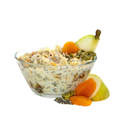 Pear Apricot Overnight Oats Prepared - Pear Overnight Oats - Overnight Oats With Chia Seeds - Frozen Garden