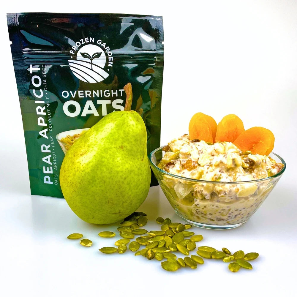 Pear Apricot Overnight Oats Lifestyle - Pear Overnight Oats - Overnight Oats With Chia Seeds - Frozen Garden