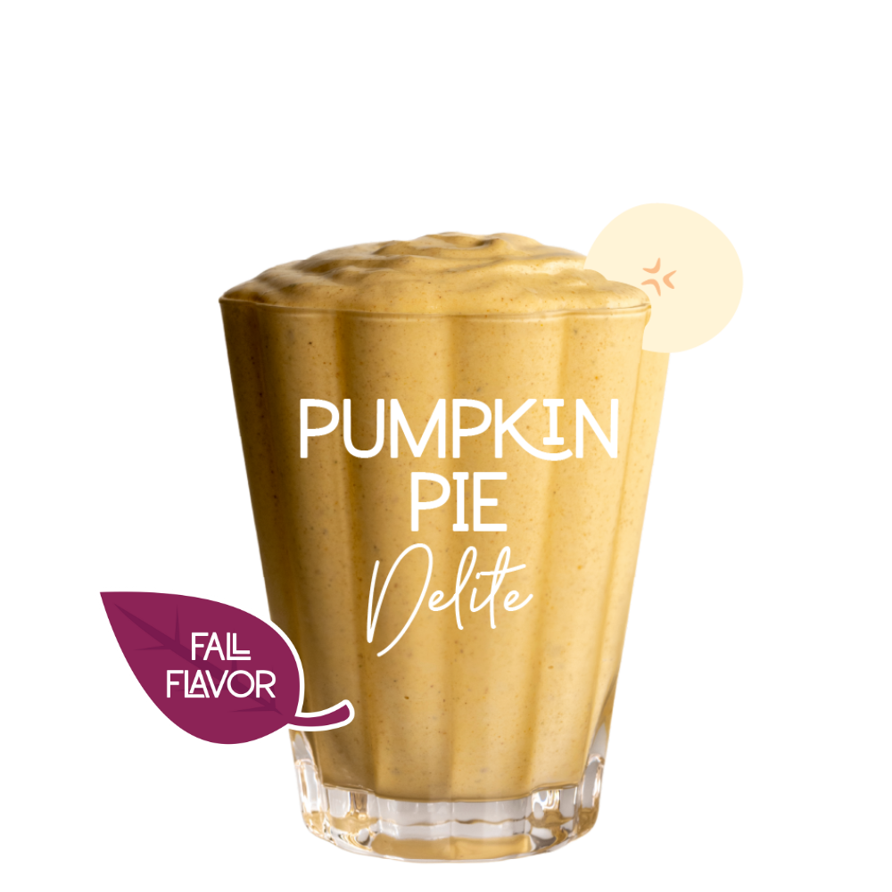 Pumpkin Pie Delite in glass on white background - Frozen Garden pumpkin pie frozen dessert.