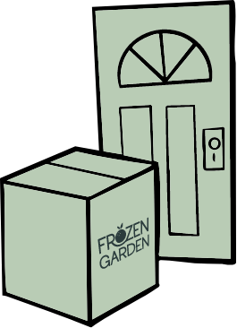 An illustration of a Frozen Garden smoothie delivery at front door on porch