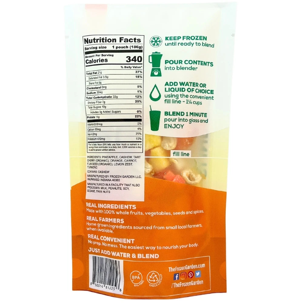 Sunrise Protein Smoothie Pack Back - Flaxseed Smoothie - Protein Fruit Smoothie - Frozen Garden