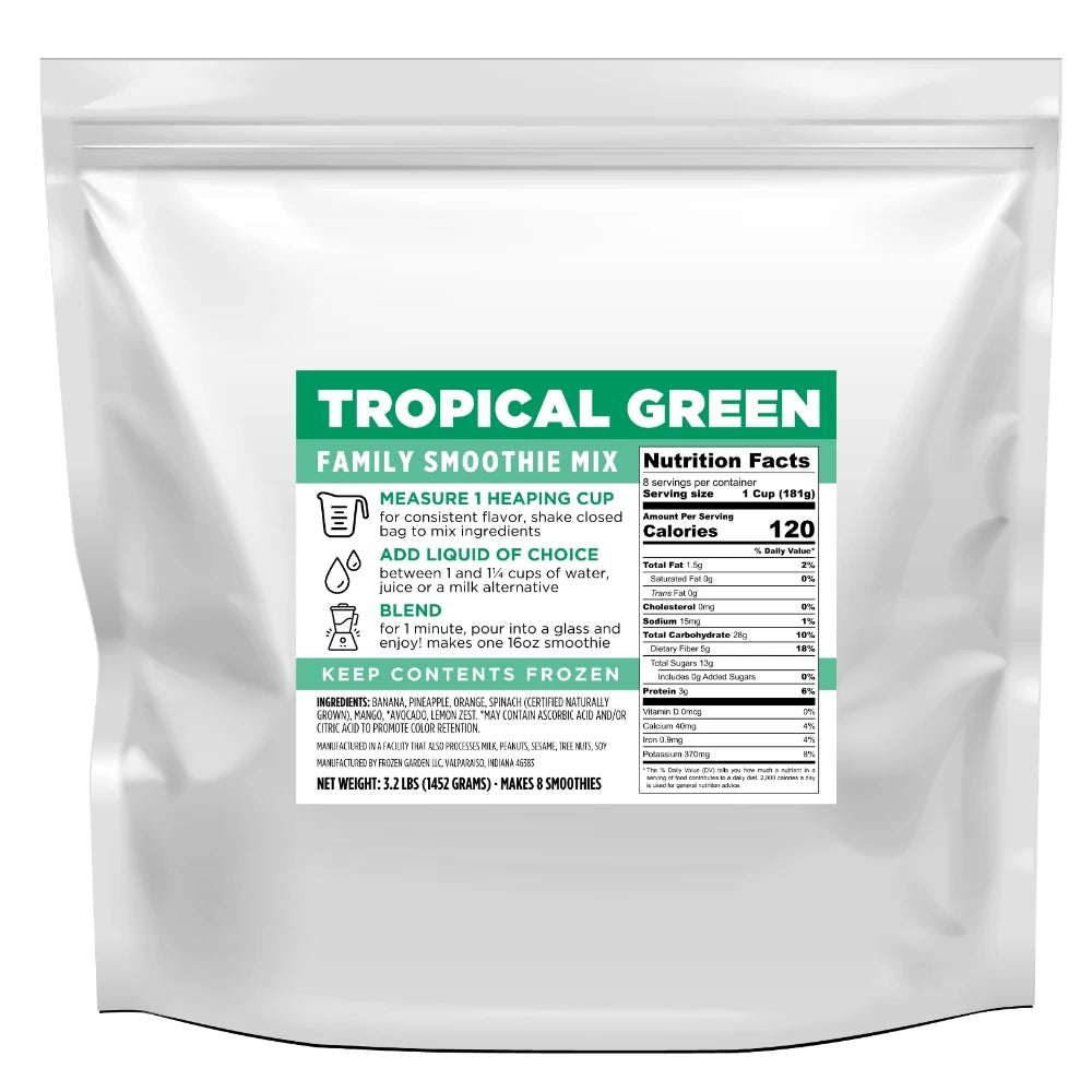 Tropical Green Family Smoothie Mix Pack - Tropical Green Smoothie - Tropical Smoothie - Frozen Garden