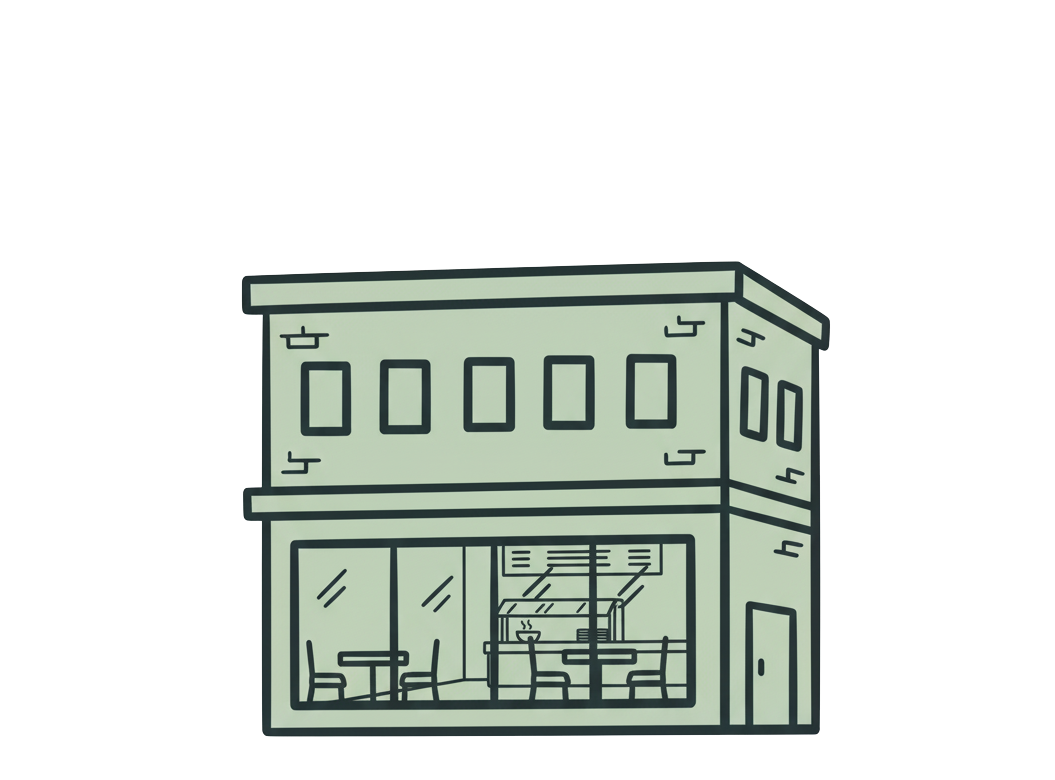 Illustration of a cafeteria that serves Frozen Garden's wholesale smoothies