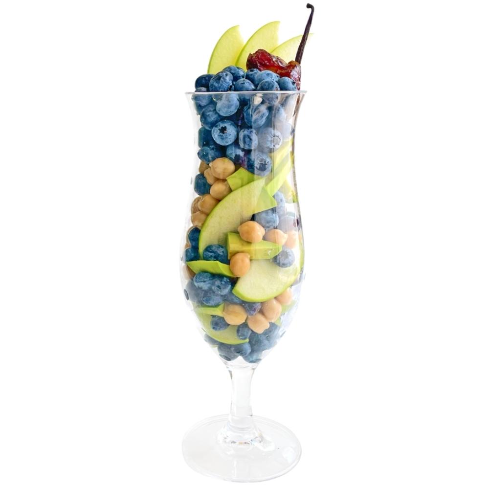 Frozen Garden Blueberry Muffin Delite healthy milkshake ingredients layered in milkshake glass