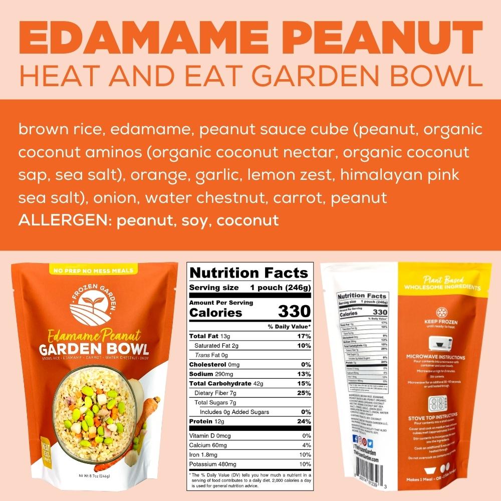 edamame peanut heat and eat garden bowl ingredients listed and nutrition facts