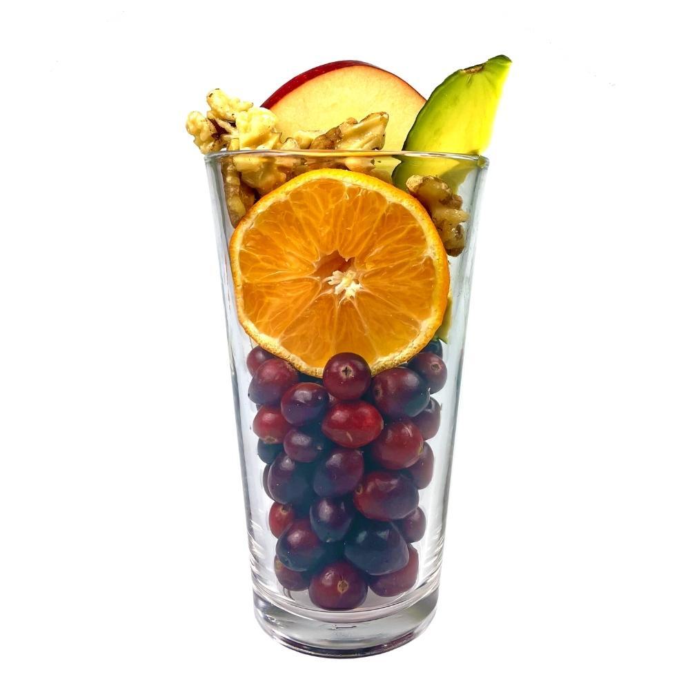 Cran-Orange Fruit Smoothie ingredients layered in clear glass