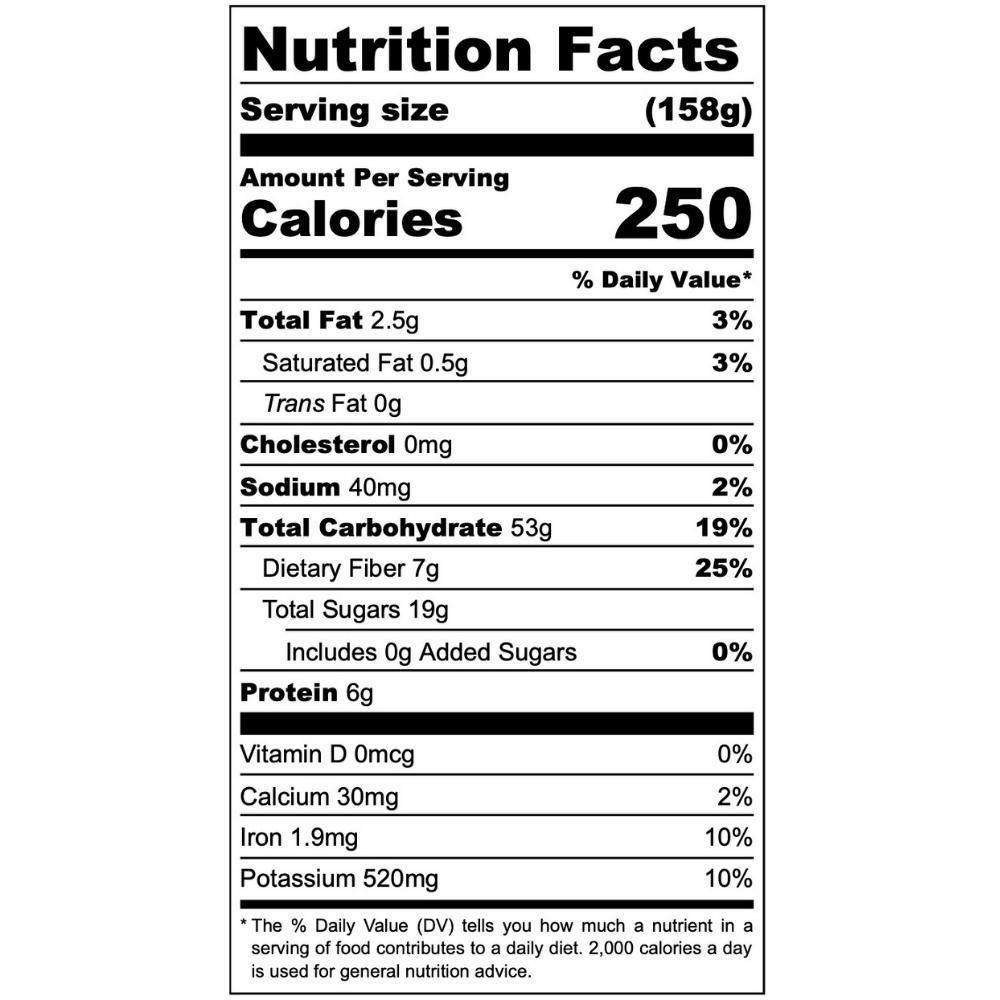 Oatmeal Cookie Delite nutrition facts. 250 calories, 2.5 saturated fat, 0.5 grams saturated fat, 0 grams trans fat, 0 milligrams cholesterol, 40 milligrams sodium, 53 grams total carbohydrates, 7 grams dietary fiber, 19 grams sugars, includes 0 grams added sugars, 6 grams protein. 0 micrograms vitamin d, 30 milligrams calcium, 1.9 milligrams iron, 520 milligrams potassium.