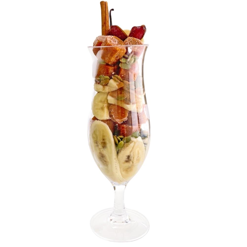 Frozen Garden Pumpkin Pie Delite healthy milkshake ingredients layered in milkshake glass